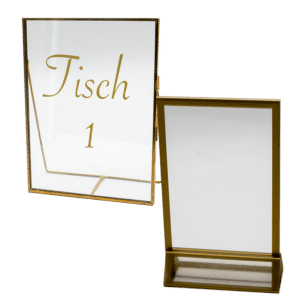 Tischnummer Rahmen aus Glas mit Goldrand